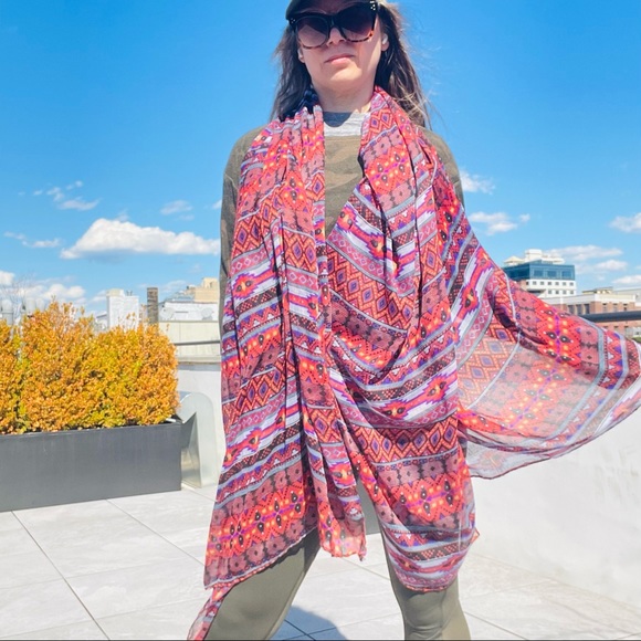Anthro Tribal Western Hippi Patchwork Pattern Blanket Scarf - Picture 8 of 16